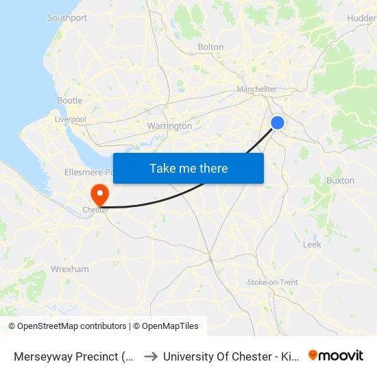 Merseyway Precinct (Stop D) to University Of Chester - Kingsway map