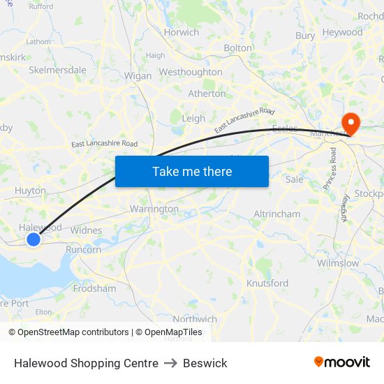 Halewood Shopping Centre to Beswick map