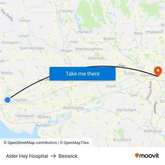 Alder Hey Hospital to Beswick map