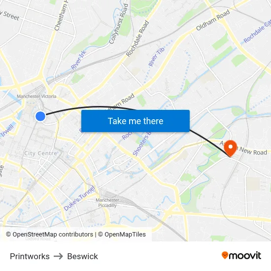 Printworks to Beswick map