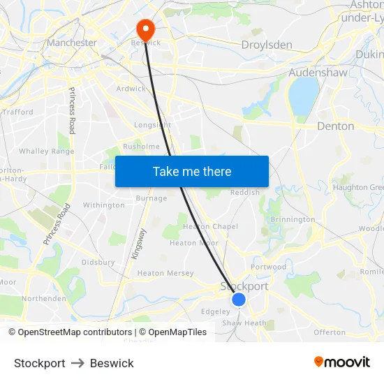 Stockport to Beswick map