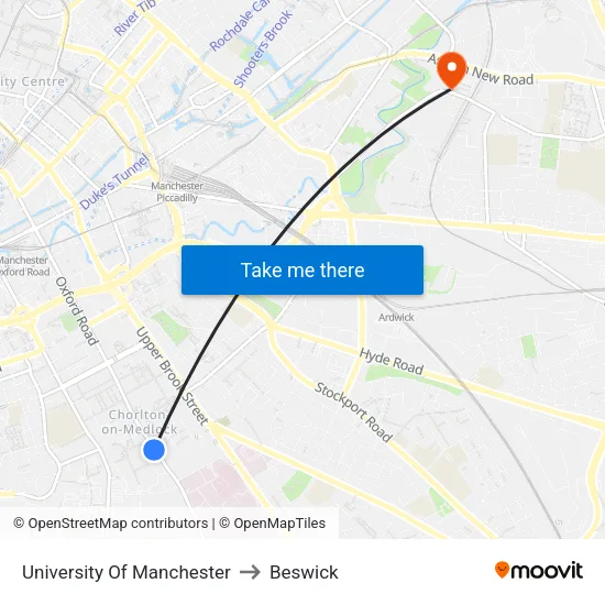 University Of Manchester to Beswick map