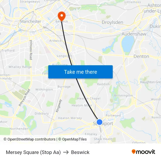 Mersey Square to Beswick map