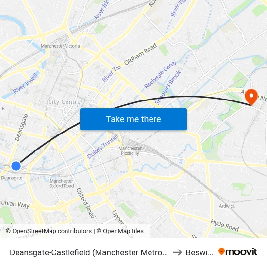 Deansgate-Castlefield (Manchester Metrolink) to Beswick map