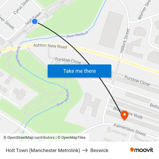 Holt Town (Manchester Metrolink) to Beswick map