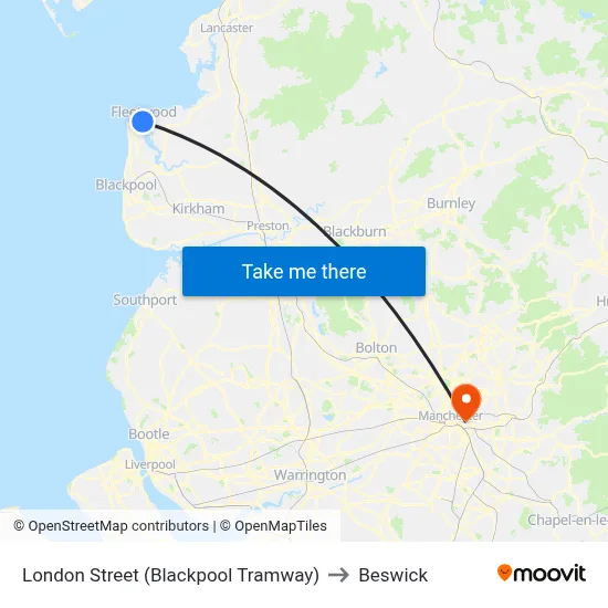 London Street (Blackpool Tramway) to Beswick map