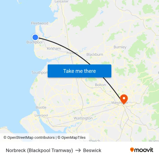 Norbreck (Blackpool Tramway) to Beswick map