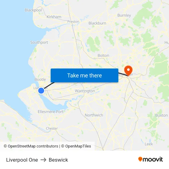 Liverpool One to Beswick map