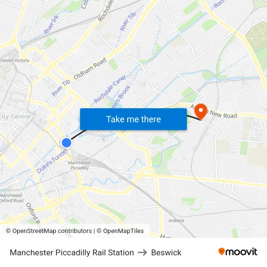 Manchester Piccadilly Rail Station to Beswick map