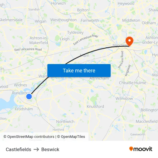Castlefields to Beswick map