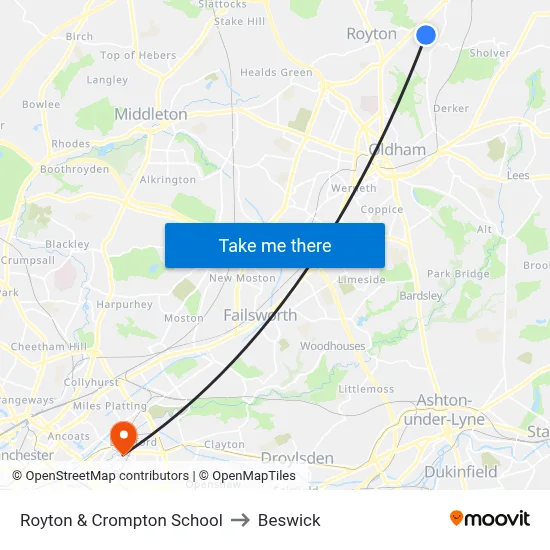 Royton & Crompton School to Beswick map