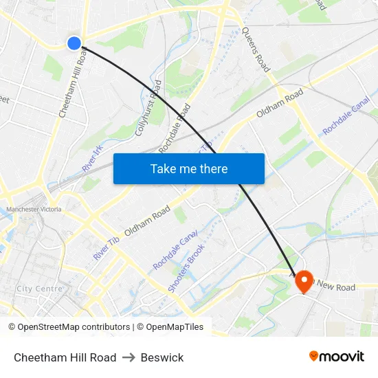 Cheetham Hill Road to Beswick map