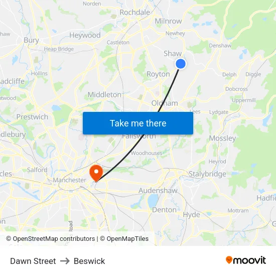 Dawn Street to Beswick map