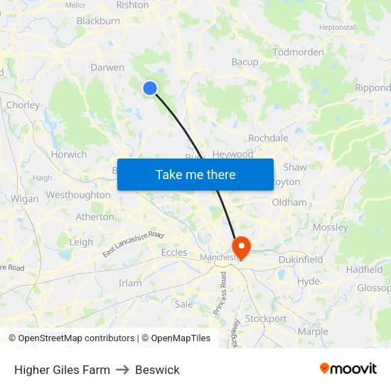 Higher Giles Farm to Beswick map