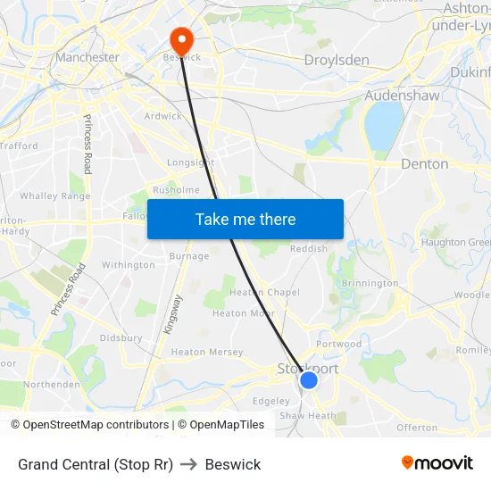 Grand Central to Beswick map