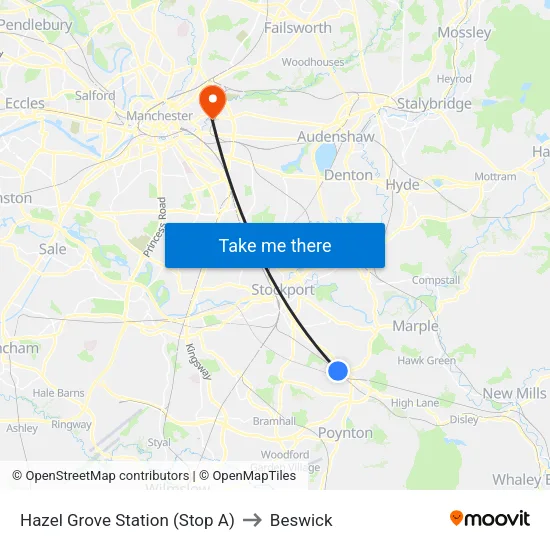 Hazel Grove Station to Beswick map