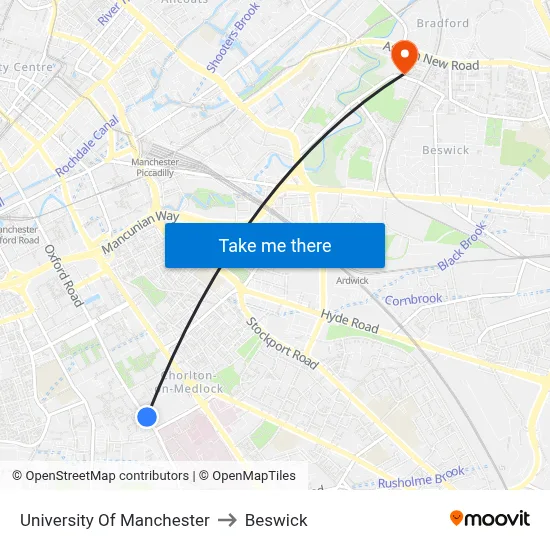 University Of Manchester to Beswick map