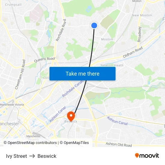 Ivy Street to Beswick map