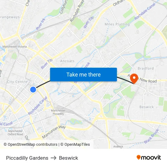 Piccadilly Gardens to Beswick map