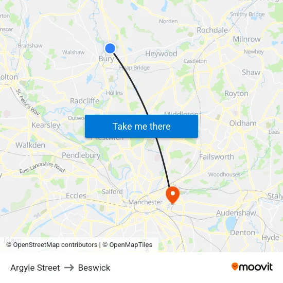 Argyle Street to Beswick map