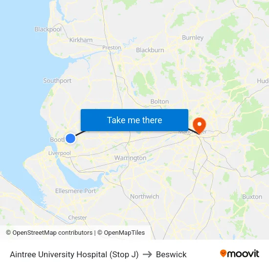 Aintree University Hospital to Beswick map
