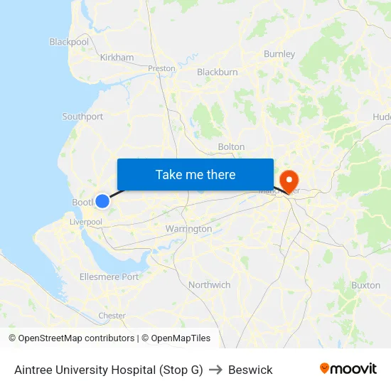 Aintree University Hospital to Beswick map