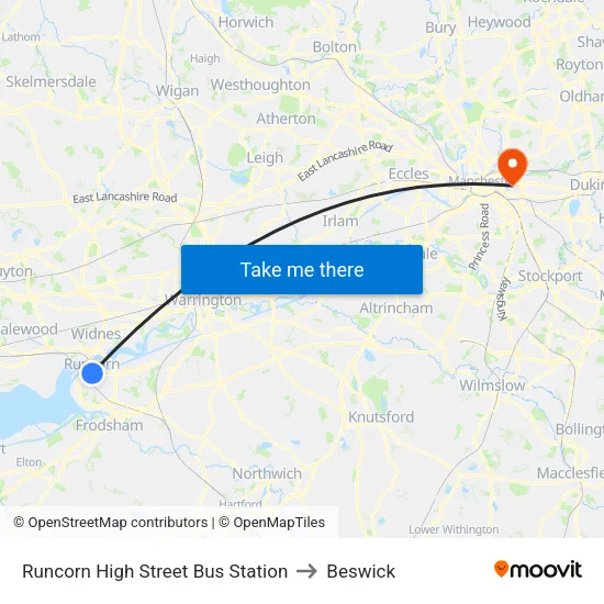 Runcorn High Street Bus Station to Beswick map