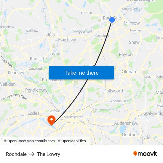 Rochdale to The Lowry map