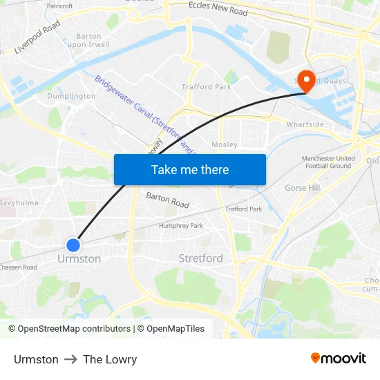 Urmston to The Lowry map