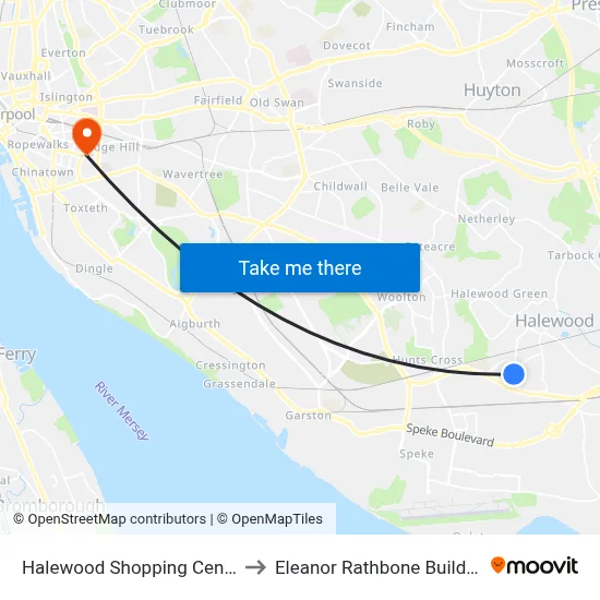 Halewood Shopping Centre to Eleanor Rathbone Building map