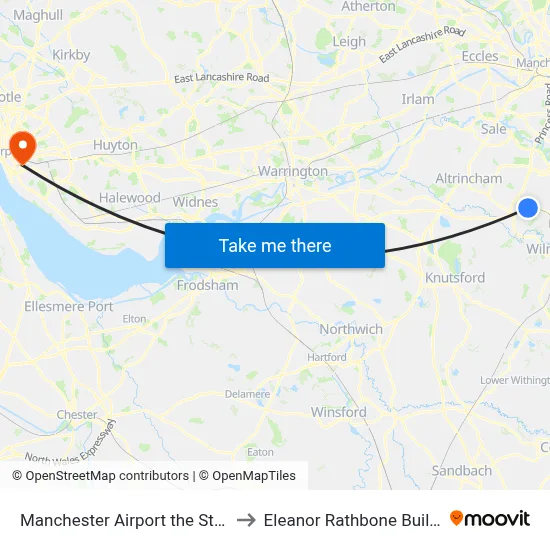 Manchester Airport the Station to Eleanor Rathbone Building map
