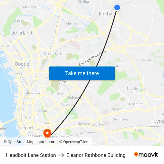 Headbolt Lane Station to Eleanor Rathbone Building map