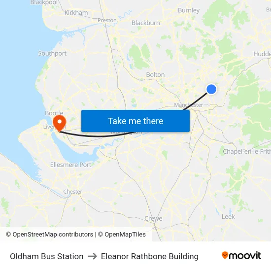 Oldham Bus Station to Eleanor Rathbone Building map