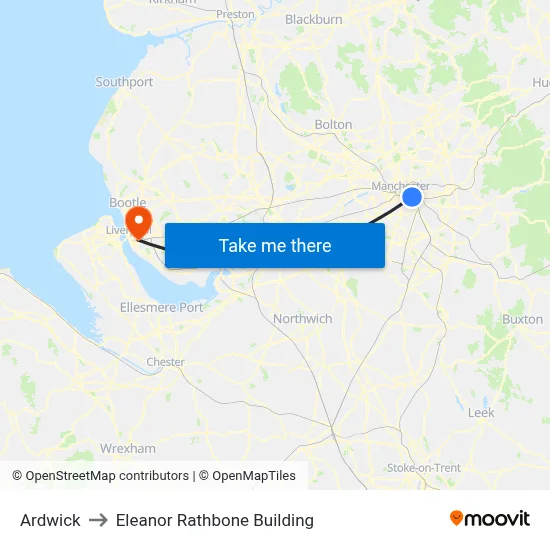 Ardwick to Eleanor Rathbone Building map