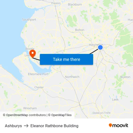 Ashburys to Eleanor Rathbone Building map