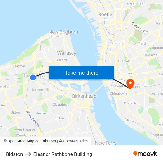 Bidston to Eleanor Rathbone Building map