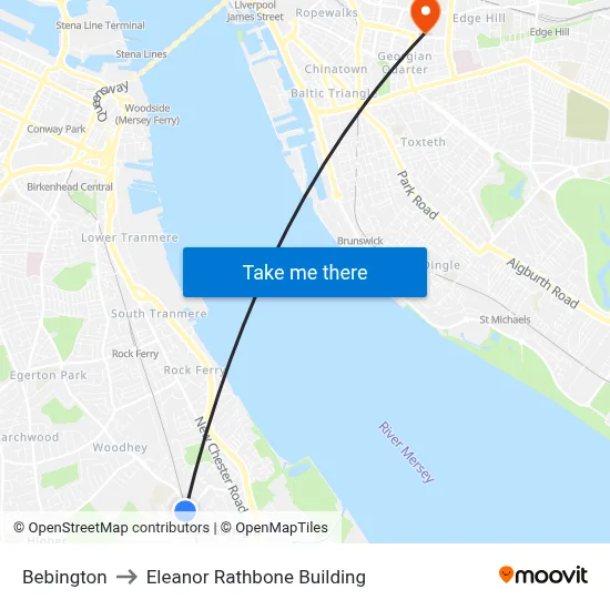 Bebington to Eleanor Rathbone Building map