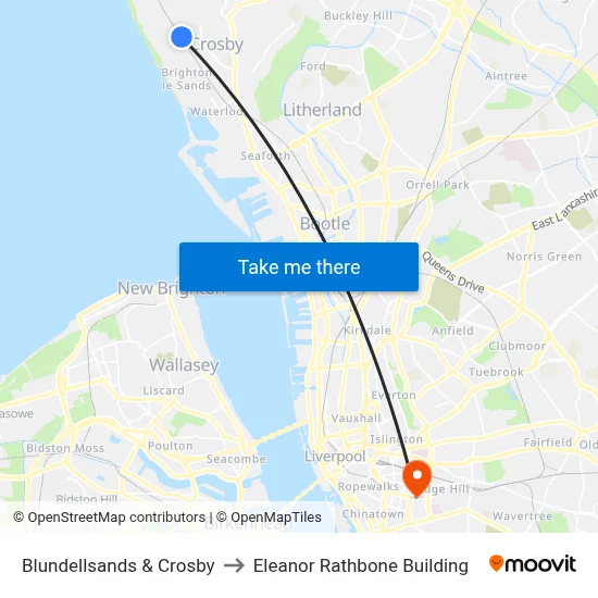 Blundellsands & Crosby to Eleanor Rathbone Building map