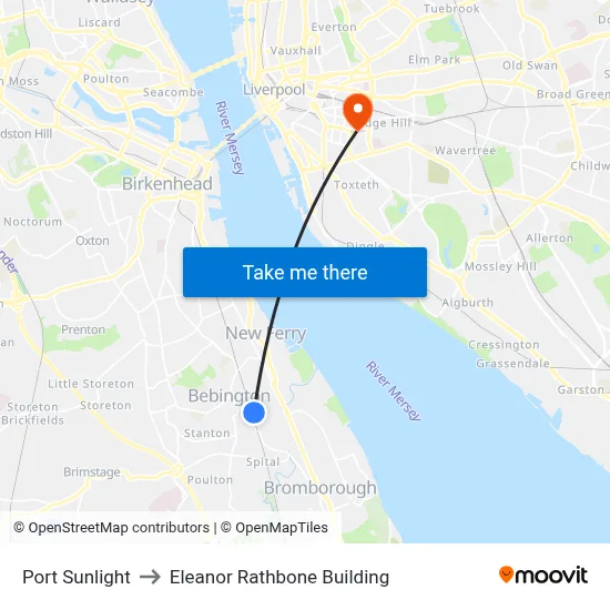 Port Sunlight to Eleanor Rathbone Building map