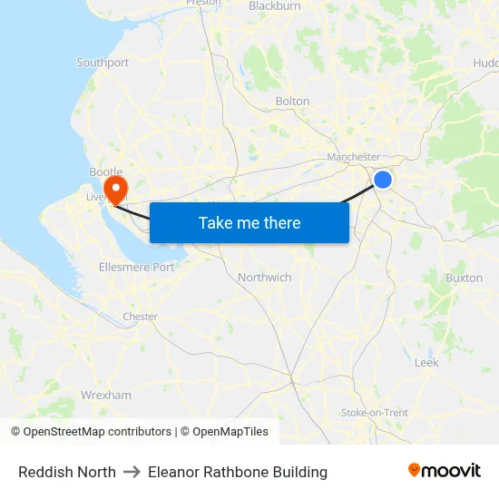 Reddish North to Eleanor Rathbone Building map