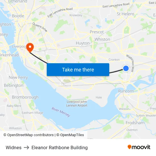 Widnes to Eleanor Rathbone Building map