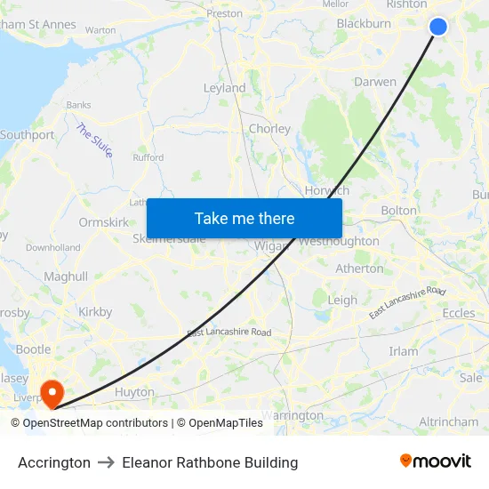 Accrington to Eleanor Rathbone Building map