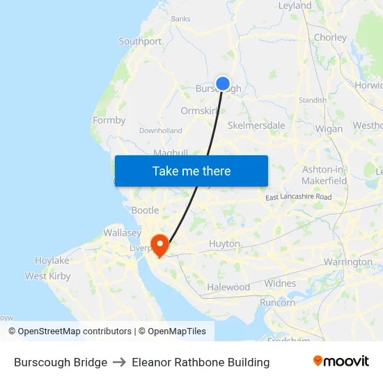 Burscough Bridge to Eleanor Rathbone Building map