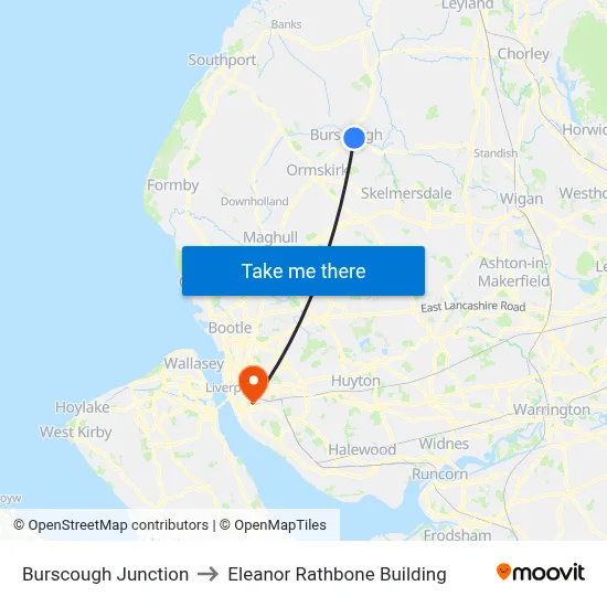 Burscough Junction to Eleanor Rathbone Building map