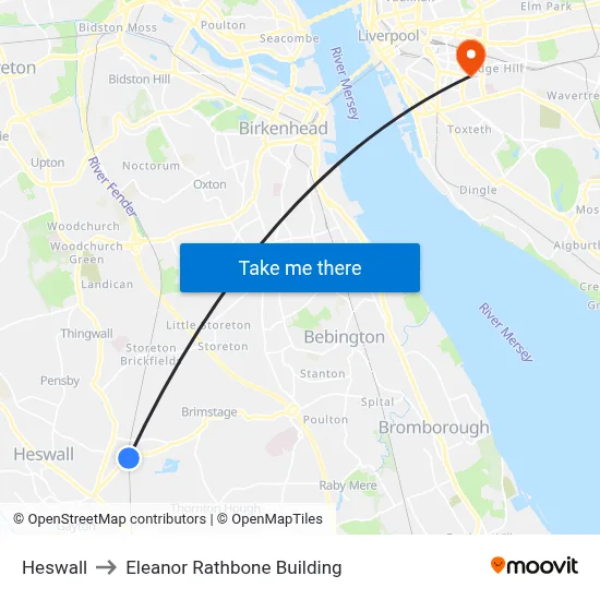 Heswall to Eleanor Rathbone Building map