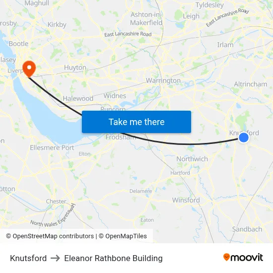 Knutsford to Eleanor Rathbone Building map