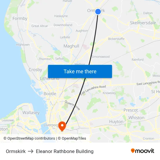 Ormskirk to Eleanor Rathbone Building map