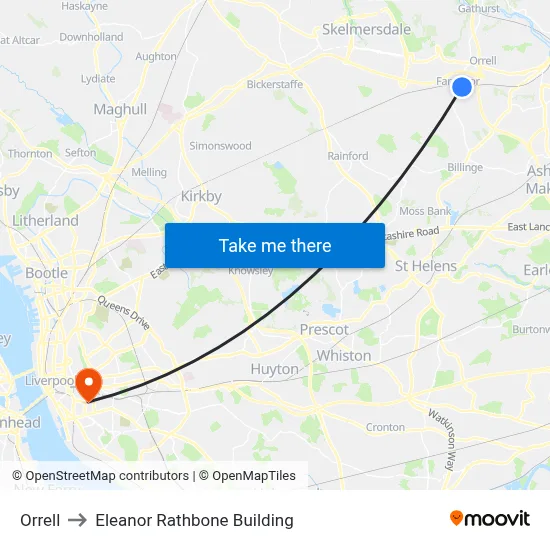 Orrell to Eleanor Rathbone Building map