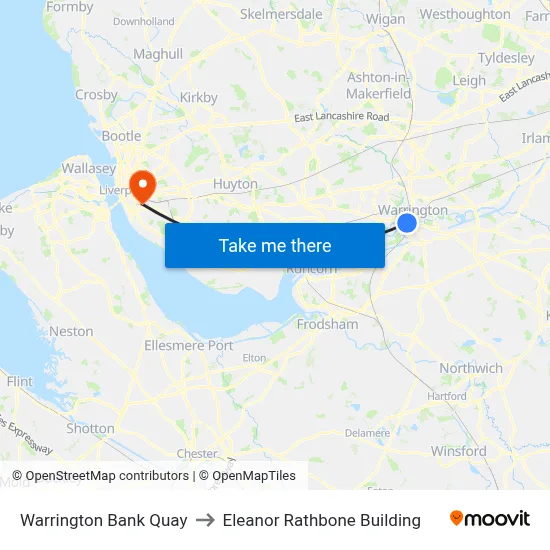 Warrington Bank Quay to Eleanor Rathbone Building map