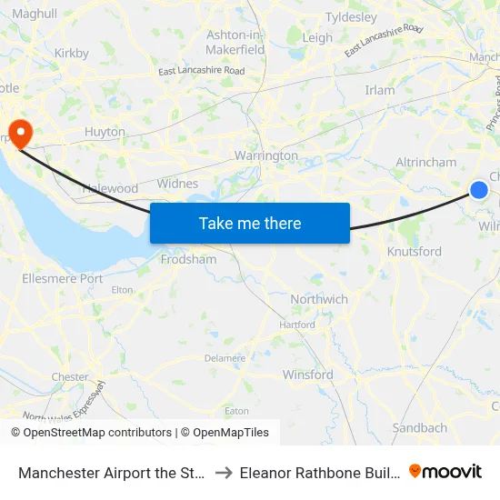 Manchester Airport the Station to Eleanor Rathbone Building map